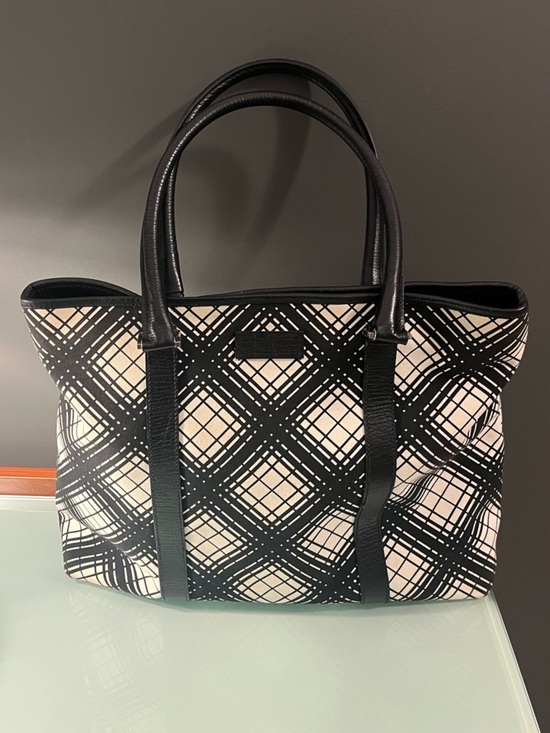 Gucci Handbags - Gucci Centennial black & white canvas and leather trim tote